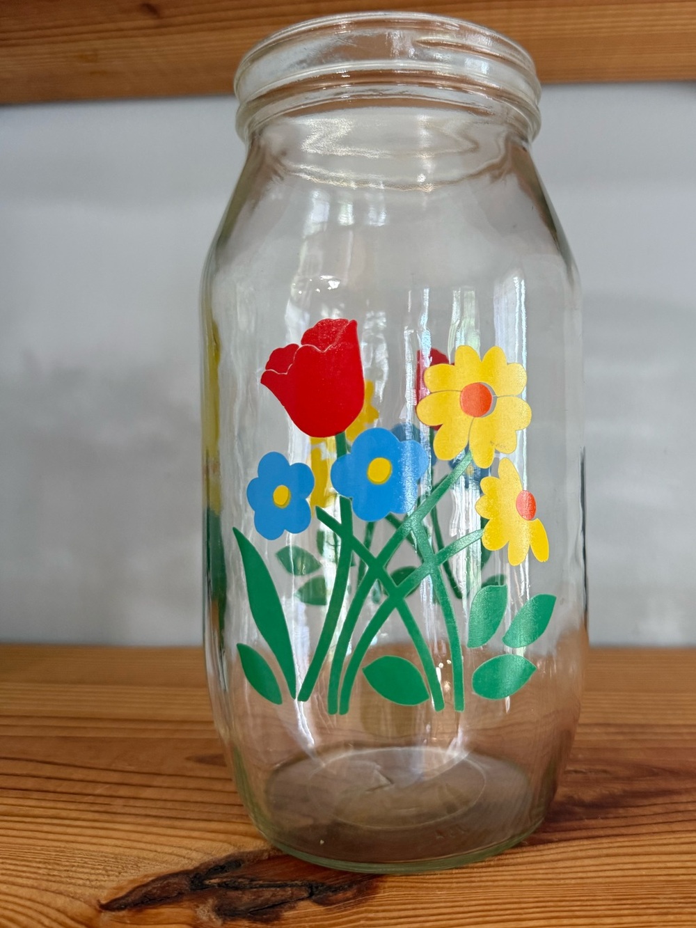 Vintage Carlton Glass 2 Qt Floral Glass Canister Jar USA No Lid